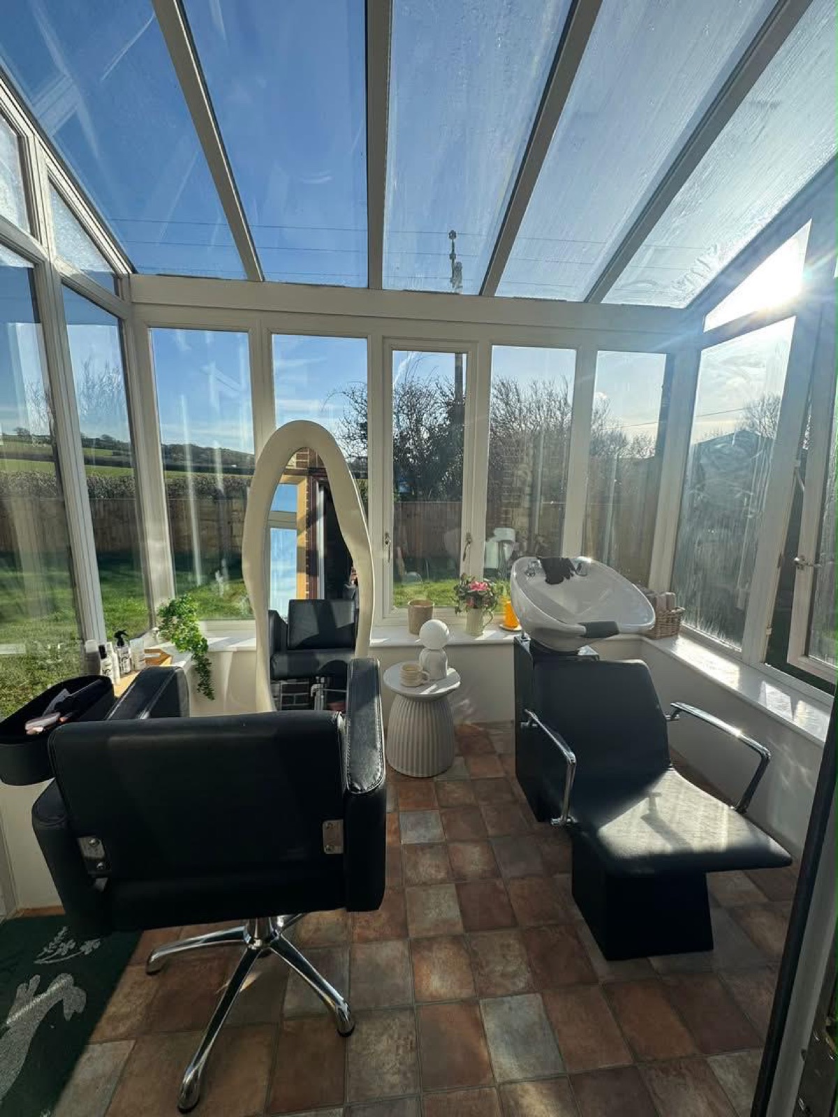 The Hair Hideaway conservatory studio in Dorset